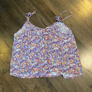 Anthropologie Pure Good Floral Tie Strap Tank Top XL EUC